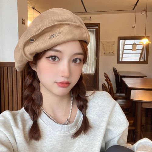 Autumn and winter all-match octagonal cloud hat female big head circumference ins net red beret show face small short brim artist hat oversized