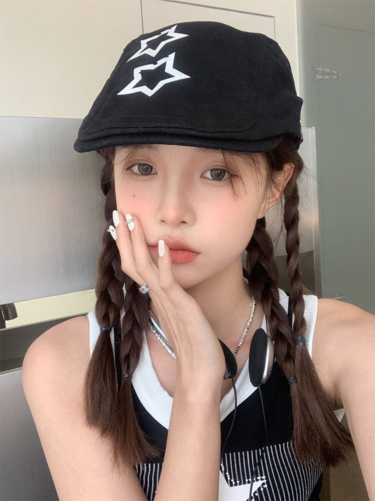 Japanese Y2K trendy brand couple hat retro star cowboy forward hat female show face small spring and summer fashion beret