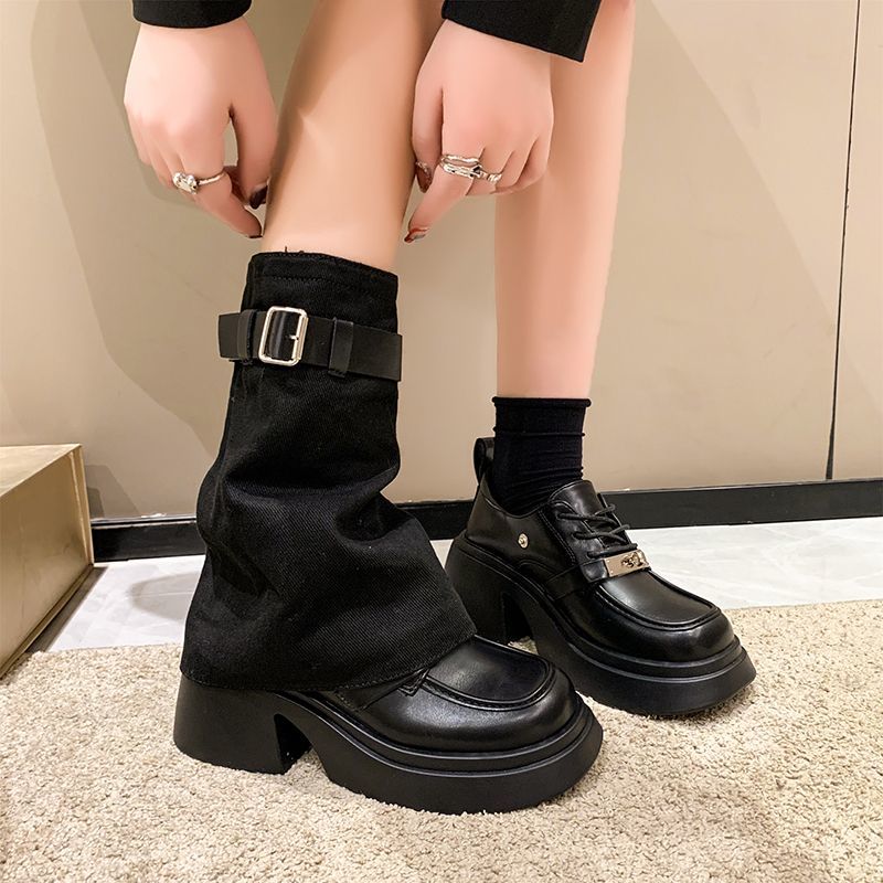 Two-wear short boots women's 2023 spring and autumn new all-match retro foreign style belt buckle thick heel handsome trouser boots trendy