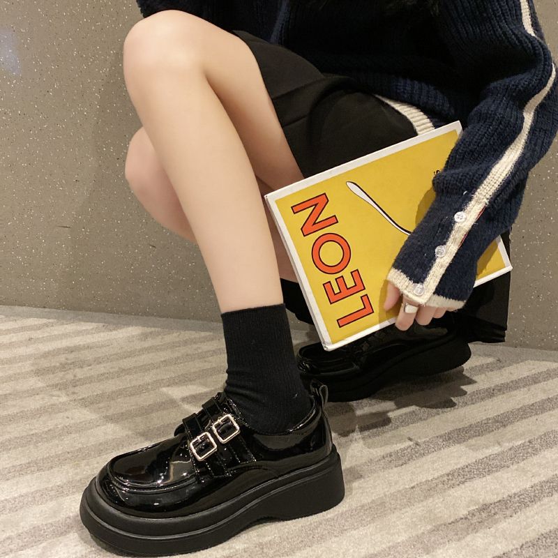 Small leather shoes women's British style single shoes 2023 new summer spring and autumn all-match thick-soled loafers black women's shoes