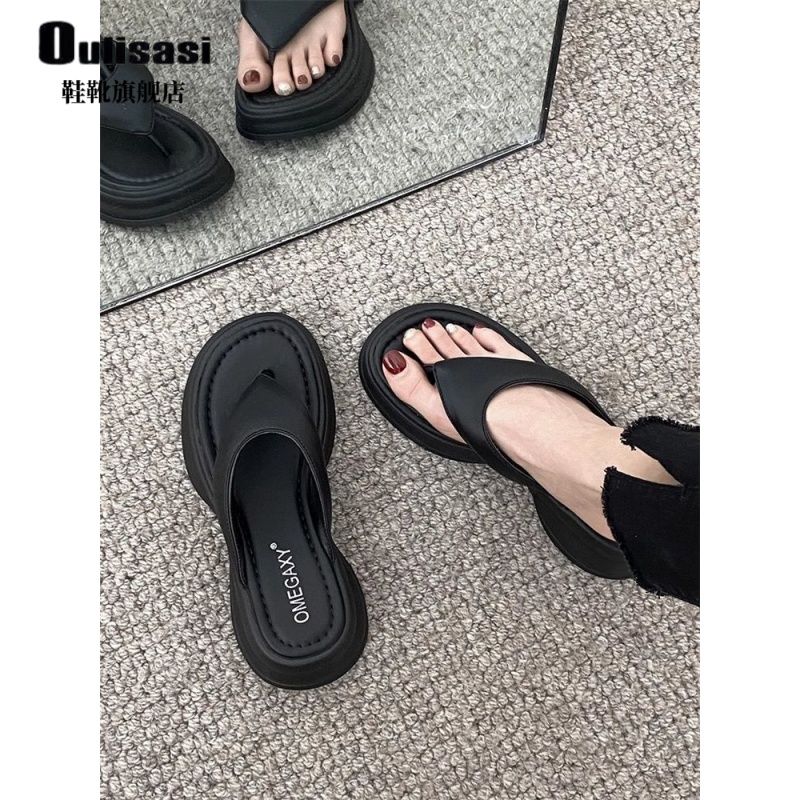 Olisas Thick Bottom Increased Flip-flops Women's Summer Outerwear 2023 New Simple and Versatile Beach Sandals and Slippers