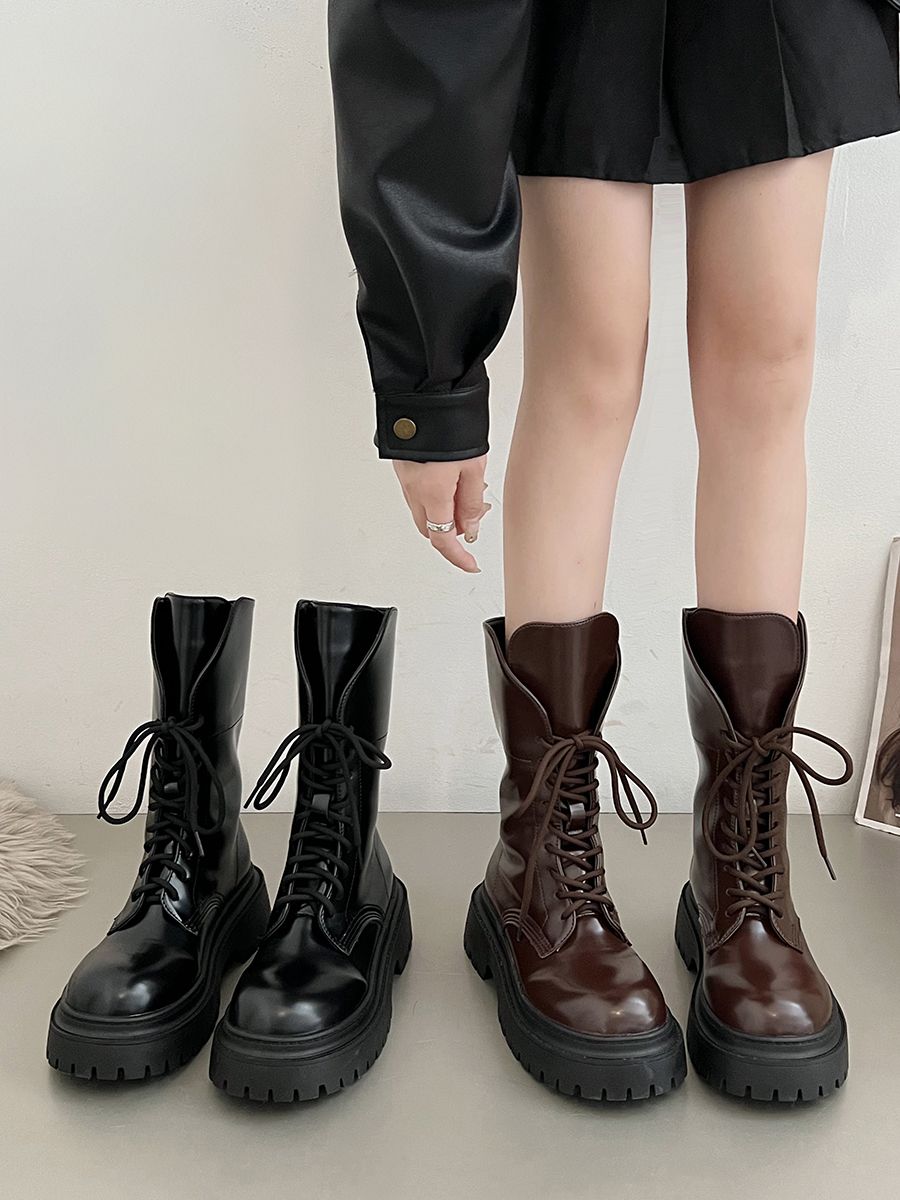 Black lace-up British style thick-soled Martin boots for women summer 2023 new versatile retro thick-heeled motorcycle short boots