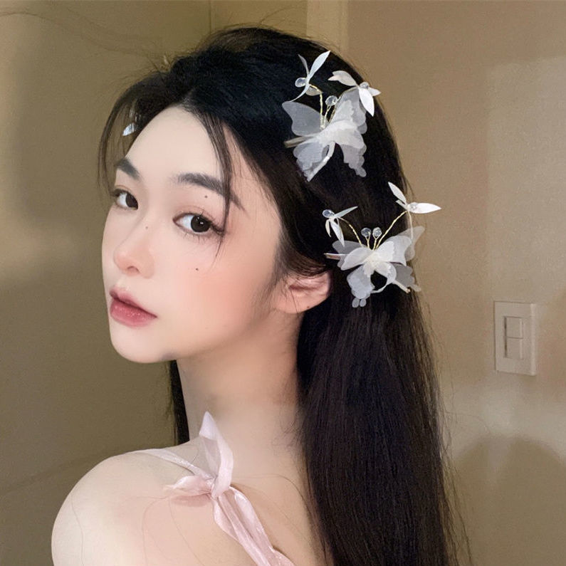 Forest fairy tulle butterfly hairpin three-dimensional smart butterfly love flower hair accessory headdress sweet internet celebrity same style hairpin