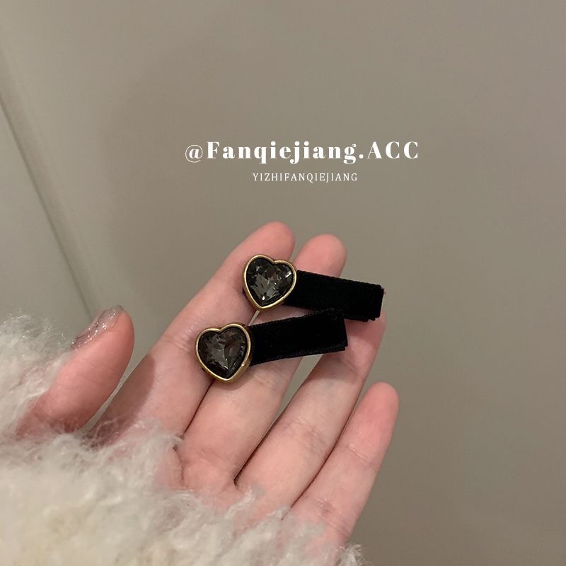 French retro exquisite love zircon hair clip female 2022 new high-end bangs clip flocking side clip sweet girl hair accessories