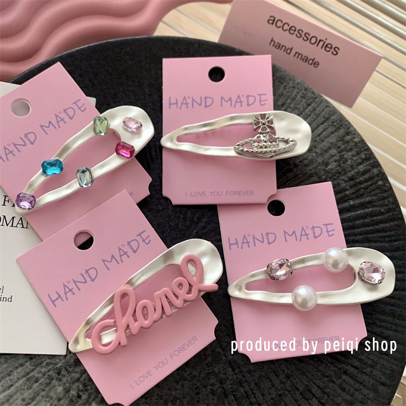Spice girl style dumb silver zircon metal hair clip temperament bangs clip side clip sweet and spicy broken hair clip high-end