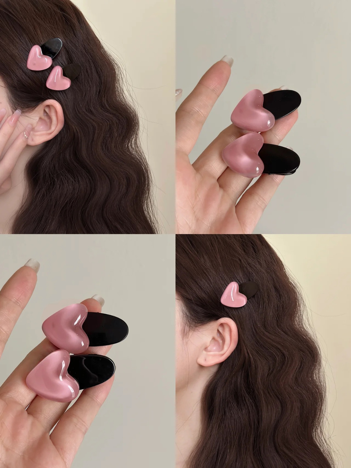 Pink girl translucent love hair clip female side temperament bangs hair clip side clip 2023 new hair accessories