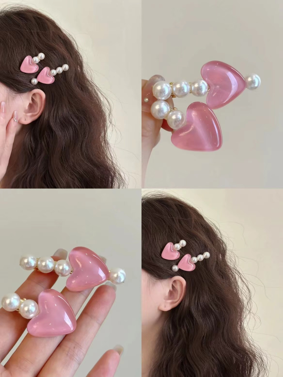 High-value mermaid bubble bangs hair clip pink transparent love pearl side clip high-end hair clip duckbill clip