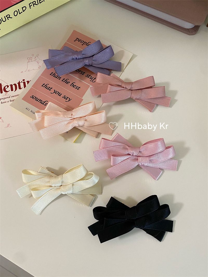 Cream color ribbon double bow hair clip sweet and cute side hair double ponytail braided hair clip new