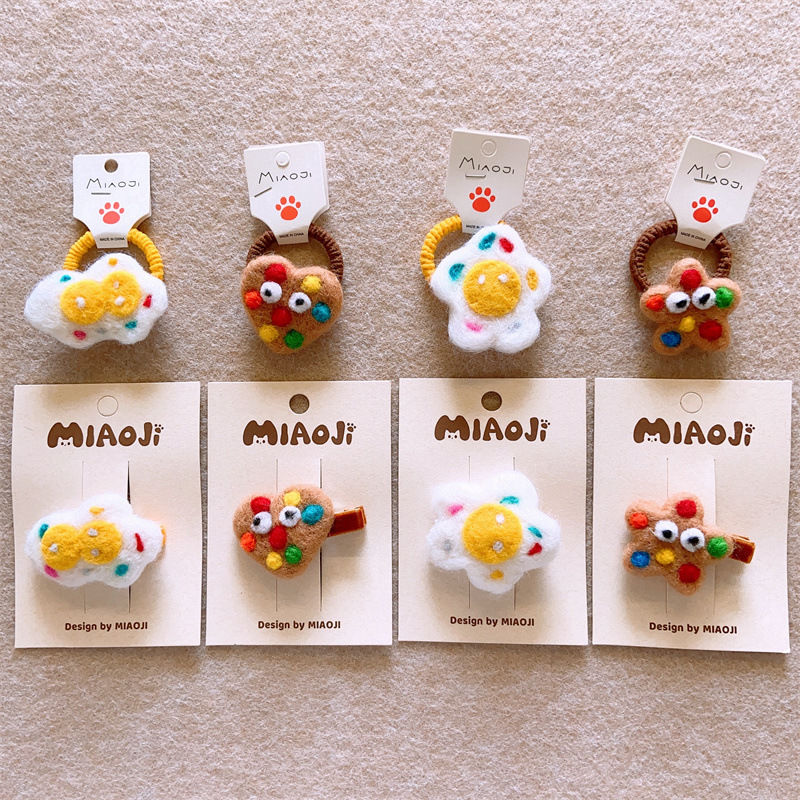 Korean style early autumn hair clip wool felt cute duckbill clip poached egg edge clip colorful hair rope hair tie