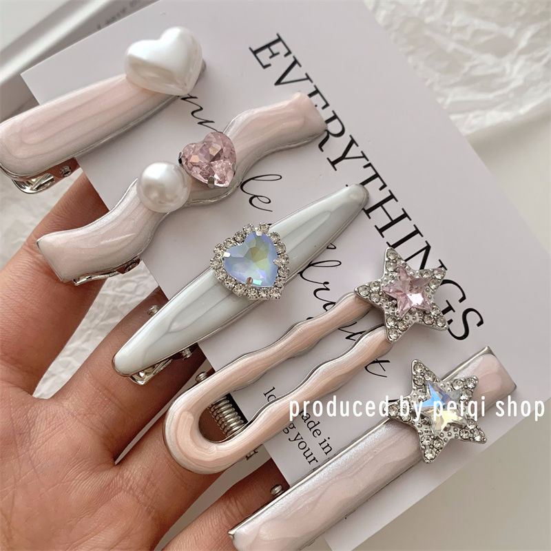 Pink galaxy thin flash sweet love hair clip side clip ins style high-end bangs clip hair clip hair accessories female