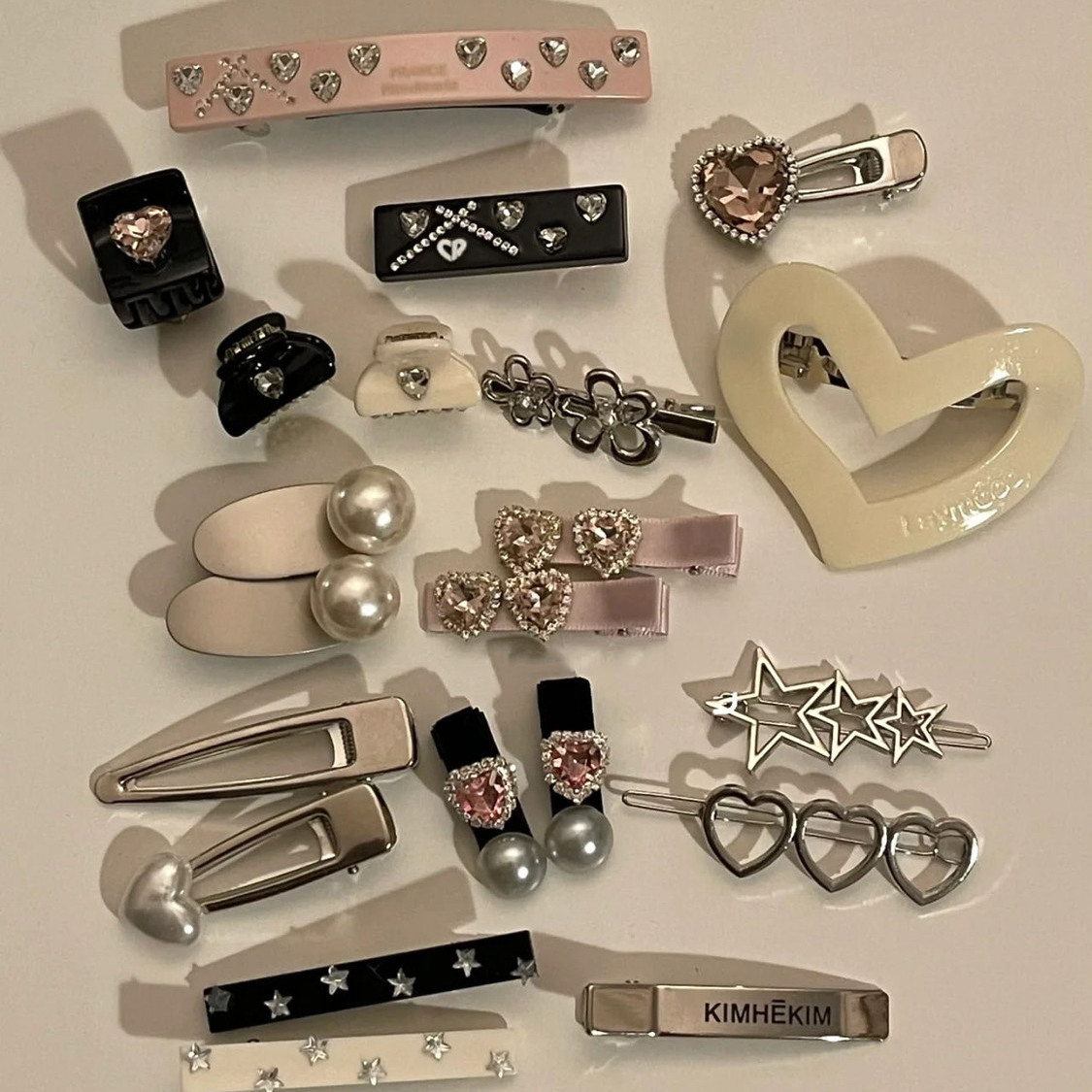 Collection of sweet and cool girls, sweet sparkling diamond love spring clip ins metal simple bangs duckbill clip versatile hair accessories