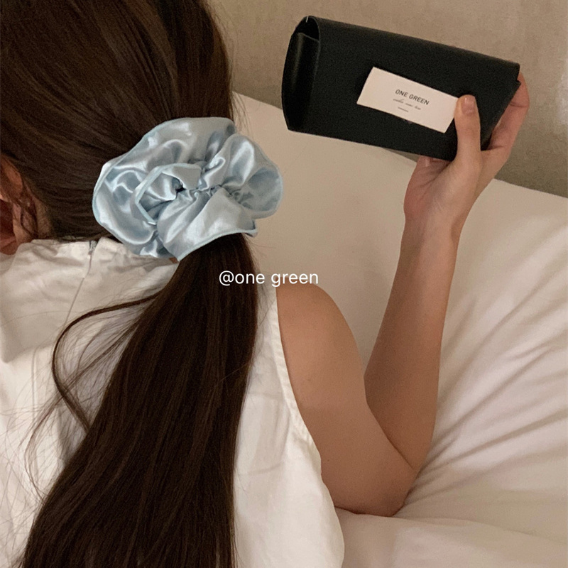 Korean style fever with the same hair ring cream blue double-layer large intestine ring advanced sense hair rope low ponytail hair accessories women's new style