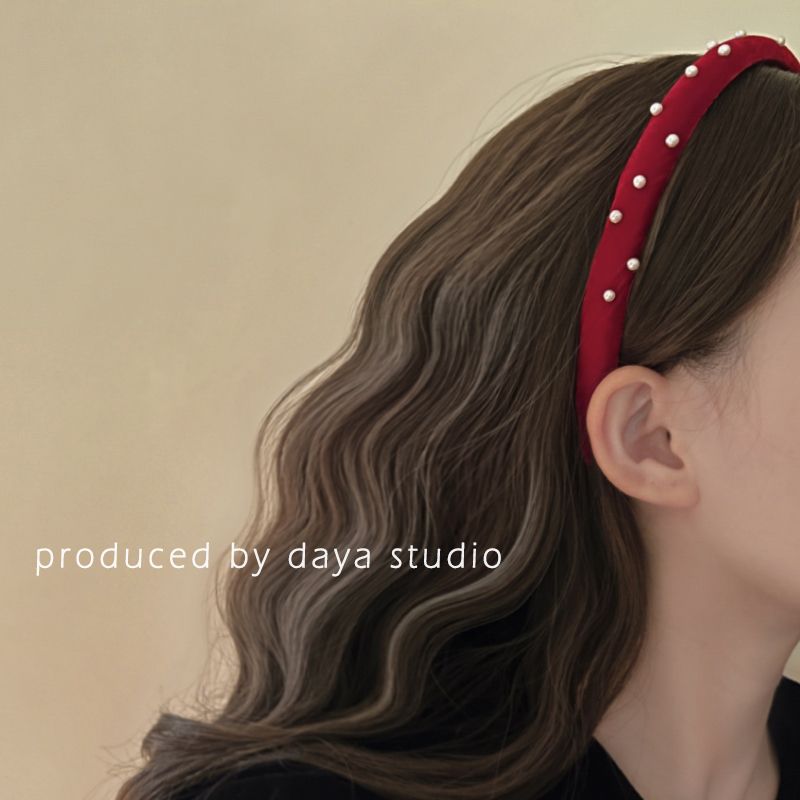 French retro pearl red velvet hair hoop Christmas atmosphere hair accessories light luxury high-end wave head hoop versatile