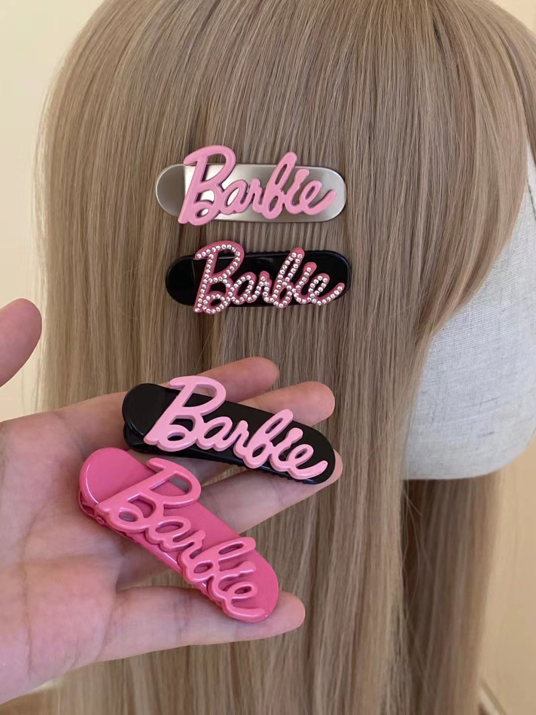 High-looking rose pink Barbie hairpin, high-end and exquisite rhinestone letter hairpin, bangs clip, duckbill clip, side clip