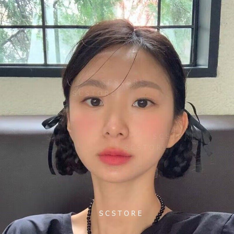 Korean ins blogger with the same style slender ribbon bow hair rope sweet double ponytail braided hair ring hair accessories new