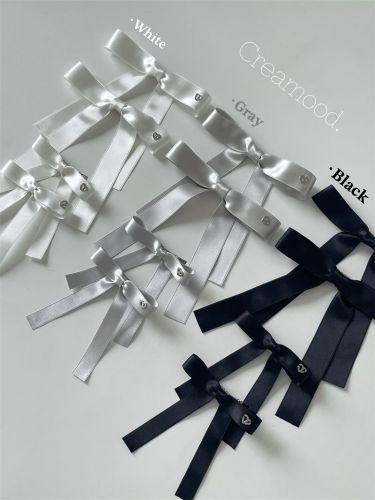 Japanese and Korean ins style high-level sense black and white gray streamer bow size duckbill clip braided hair card western style hair accessories