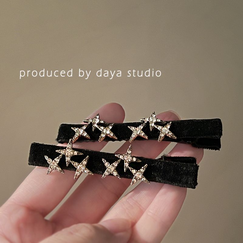 Niche design exquisite velvet star zircon hair clip super flash rhinestone five-pointed star bangs clip side clip duckbill clip