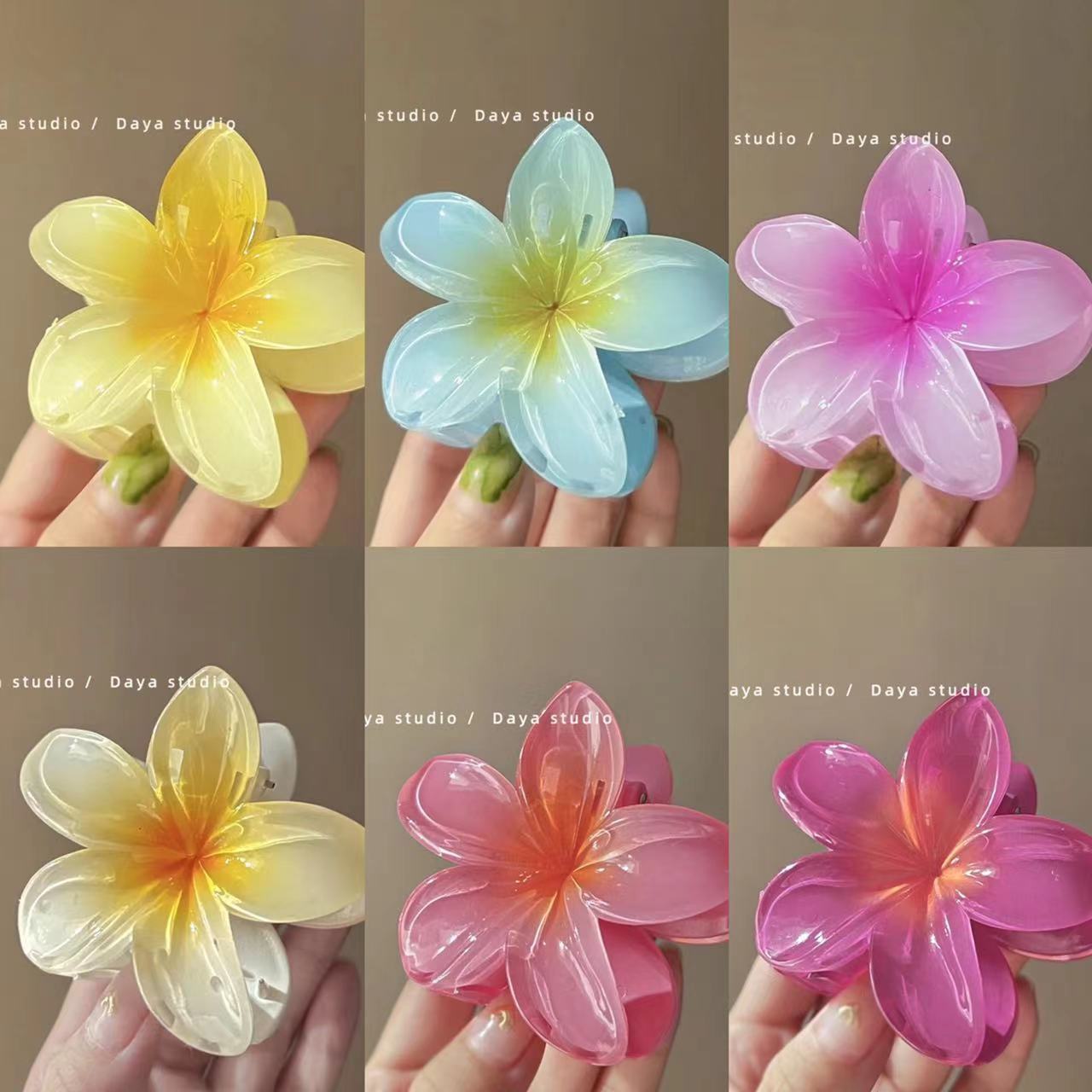 Summer Super Fairy Vacation Wind Plumeria Grab Shark Clip Acrylic Flower Hair Grab Hair Accessories Back of the Head Plate Hair Clip