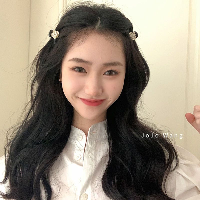 Pink matte texture camellia small catch clip B letter clip bangs pair clip broken hair clip princess head pearl hair catch female