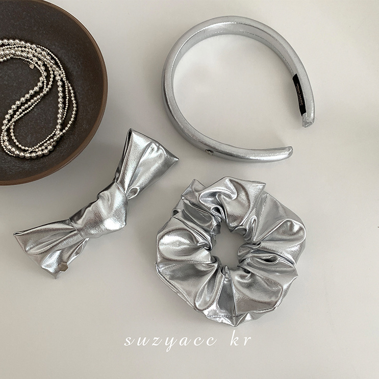 French niche simple design silver hair accessories ins sweet and cool girl versatile bow hair band hair band for women