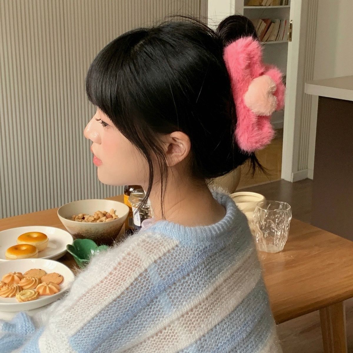 Oversized pink love clip large square rabbit hair clip behind the hair clip shark clip female hair claws hair accessories 2023
