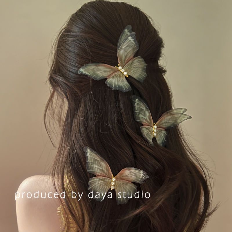 Private romance, super fairy double-layer tulle butterfly hair clip, retro high-end design and temperament bangs side clip