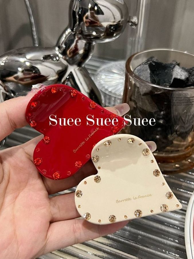 French retro sweet pearl inlaid diamond love black powder dish hair grab clip female three-dimensional heart-shaped hair accessories hair clip shark clip