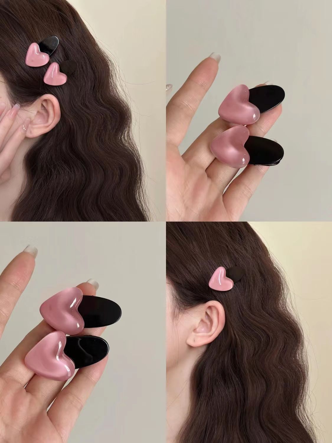 Pink love bangs hairpin sweet girl side clip hairpin headdress 2023 summer jelly feeling Q version hairpin