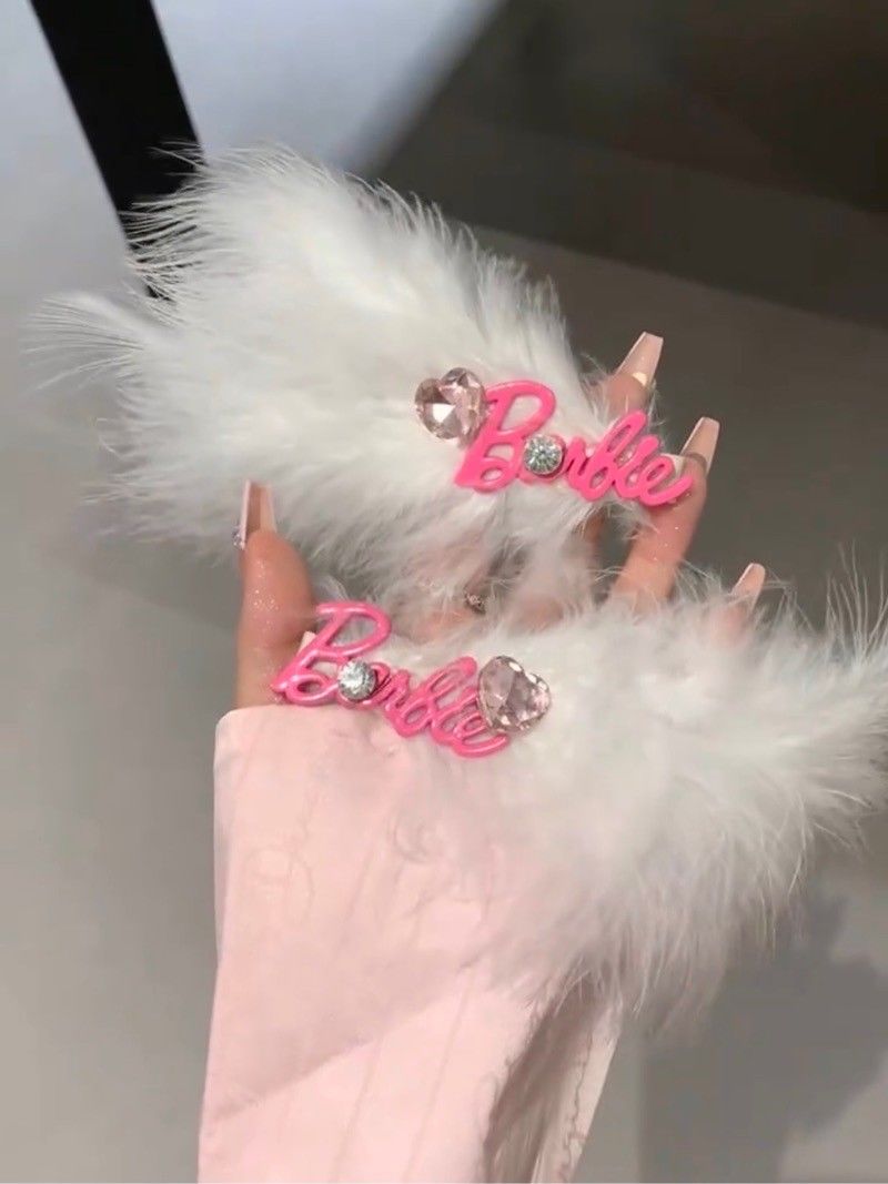 Barbie Princess Atmospheric Feather Hair Clip Sweet Letter Flash Diamond Side Clip Ins Style Hair Accessories Headwear New