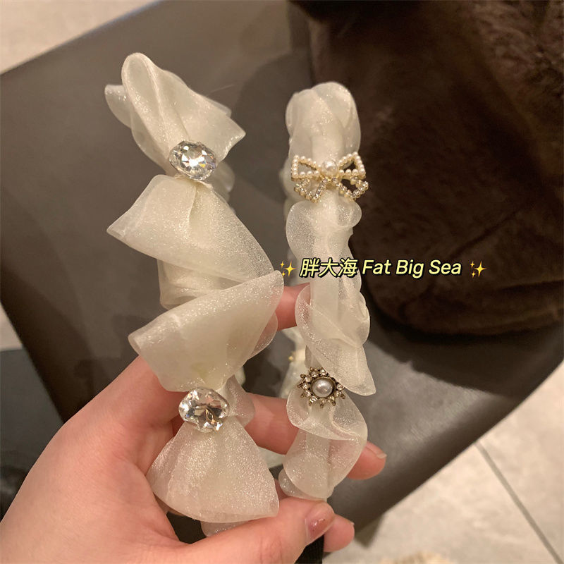French princess! Sweet and stunning light luxury mesh bow rhinestone headband high skull headband new hair accessories