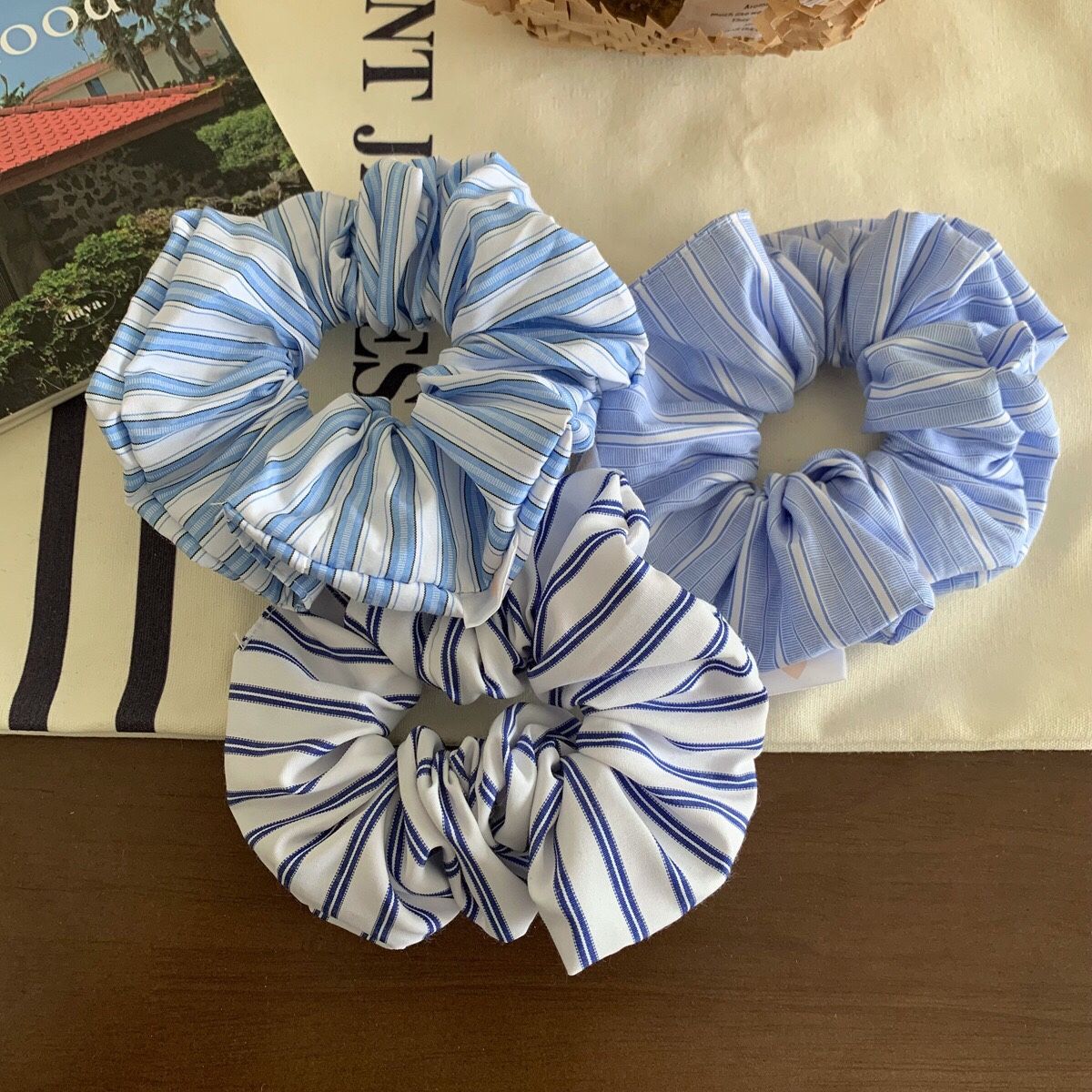 Simple basic striped hair ring Korean minimalist style hair rope large intestine ring all-match girls head rope ponytail hair accessories