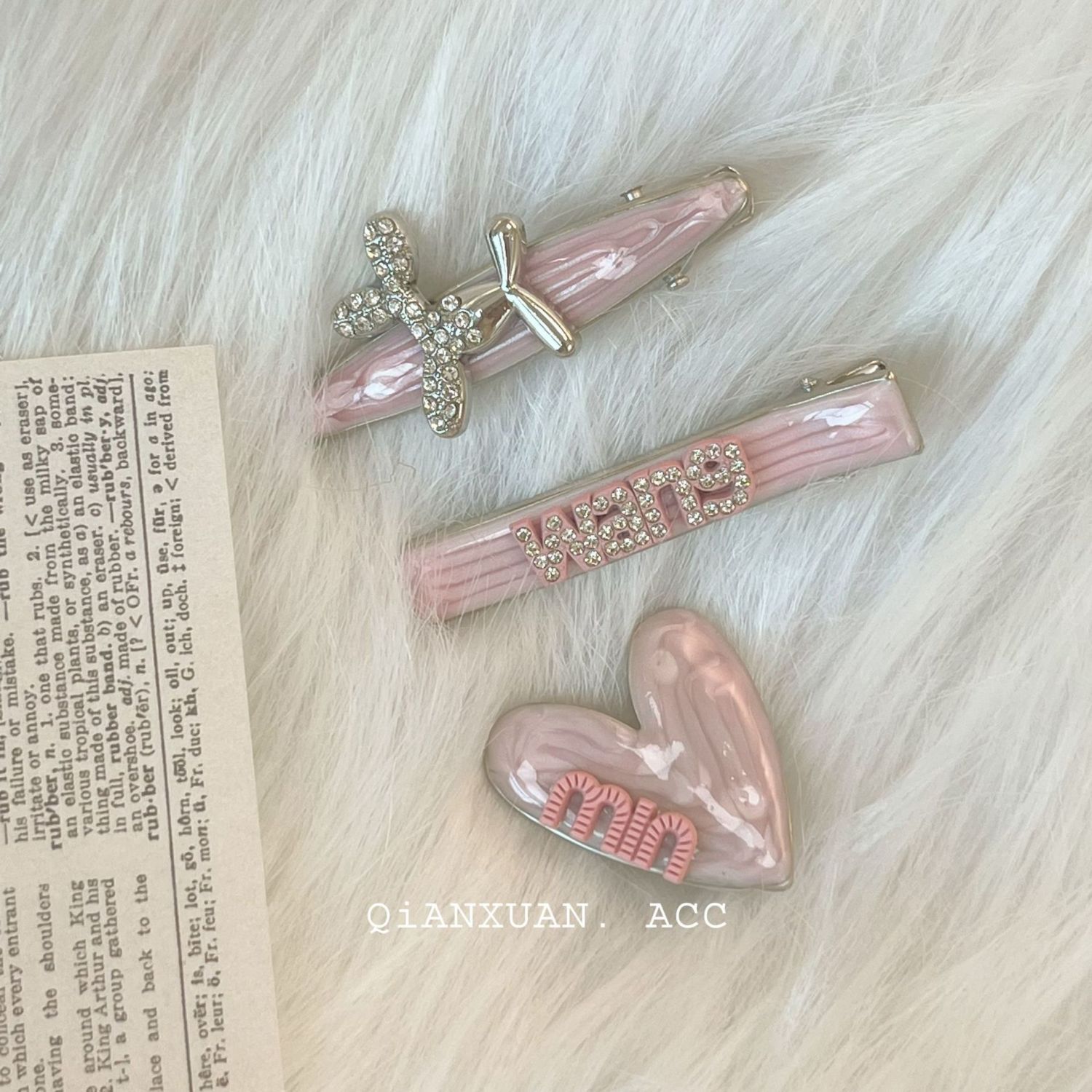 2023 new dopamine sweet pink metal side clip hair clip bangs clip rhinestone letter advanced duckbill clip