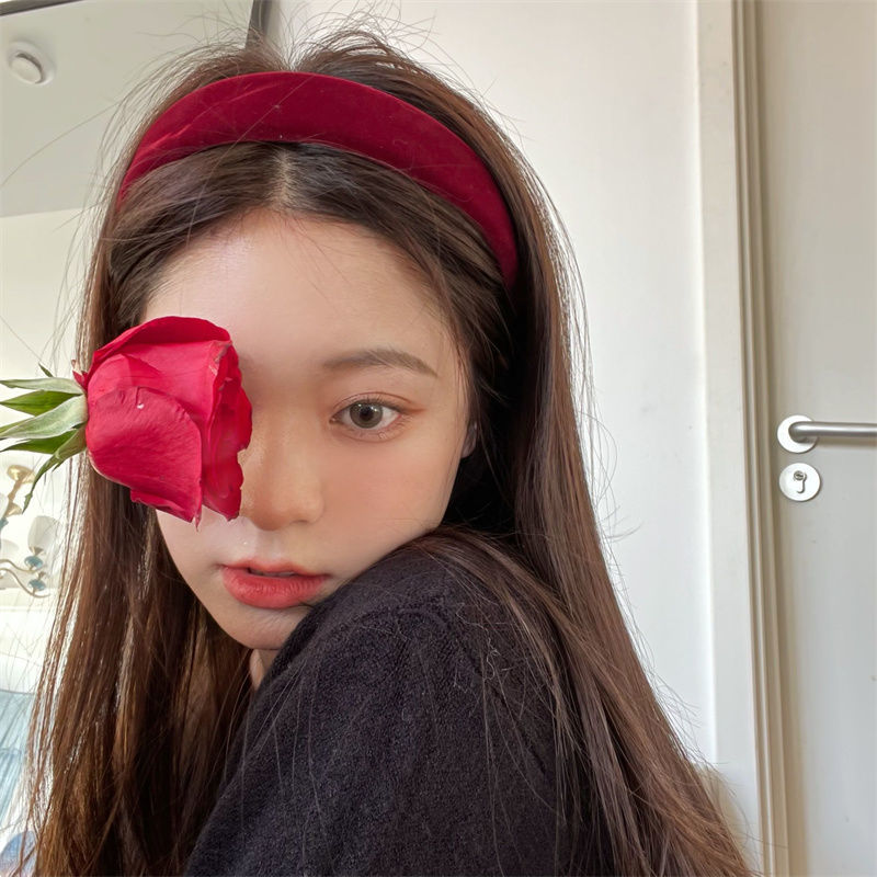 Retro Hong Kong style black velvet hair hoop women Korean face wash hair card display face small net infrared head jewelry new