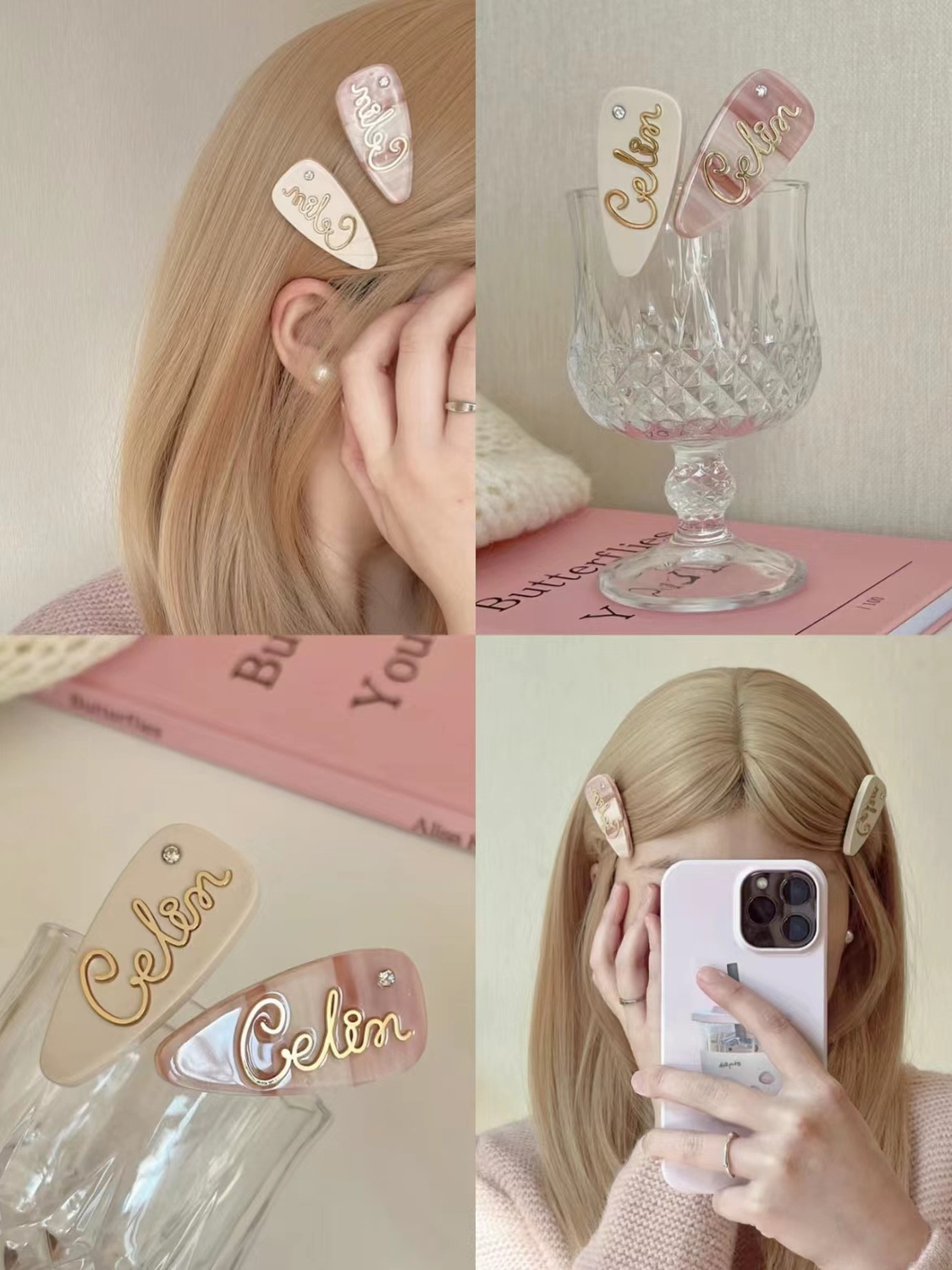 French letter hairpin coffee color acetic acid sweet bangs hairpin pointed duckbill hairpin drop-shaped side clip for women