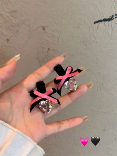 Sweetheart Barbie Black Rose Contrasting Color Pink Diamond Design Bow Knot Hair Clip Sweet Princess Head Side Bangs Clip