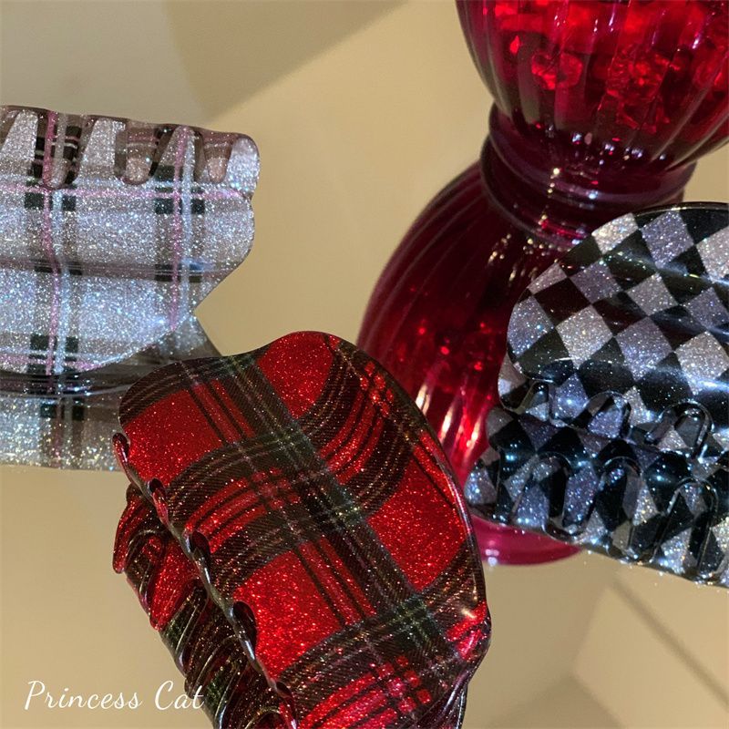 Millennium Spice Girls Retro Multicolor Shark Clamp Red Sparkling Plaid Hair Catch Back of the Head Plate Hair Clamp New