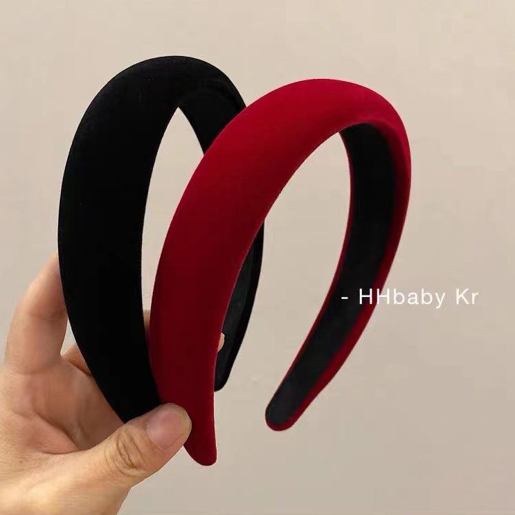 Korean Blogger Retro Black Wine Red Velvet Headband Soft High Skull Top Sponge Headband Classic Versatile Style