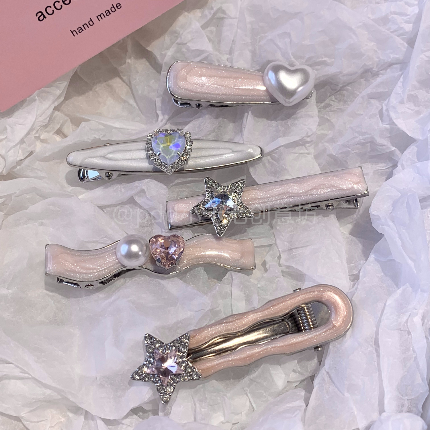 High-end, exquisite, light and luxurious hairpin pink galaxy fine flash bangs clip side clip duckbill clip sweet hairpin female