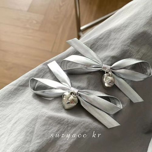 Japanese and Korean ins style silver glossy silver bow love hairpin hair rope temperament hairpin hair ring hair accessories for women