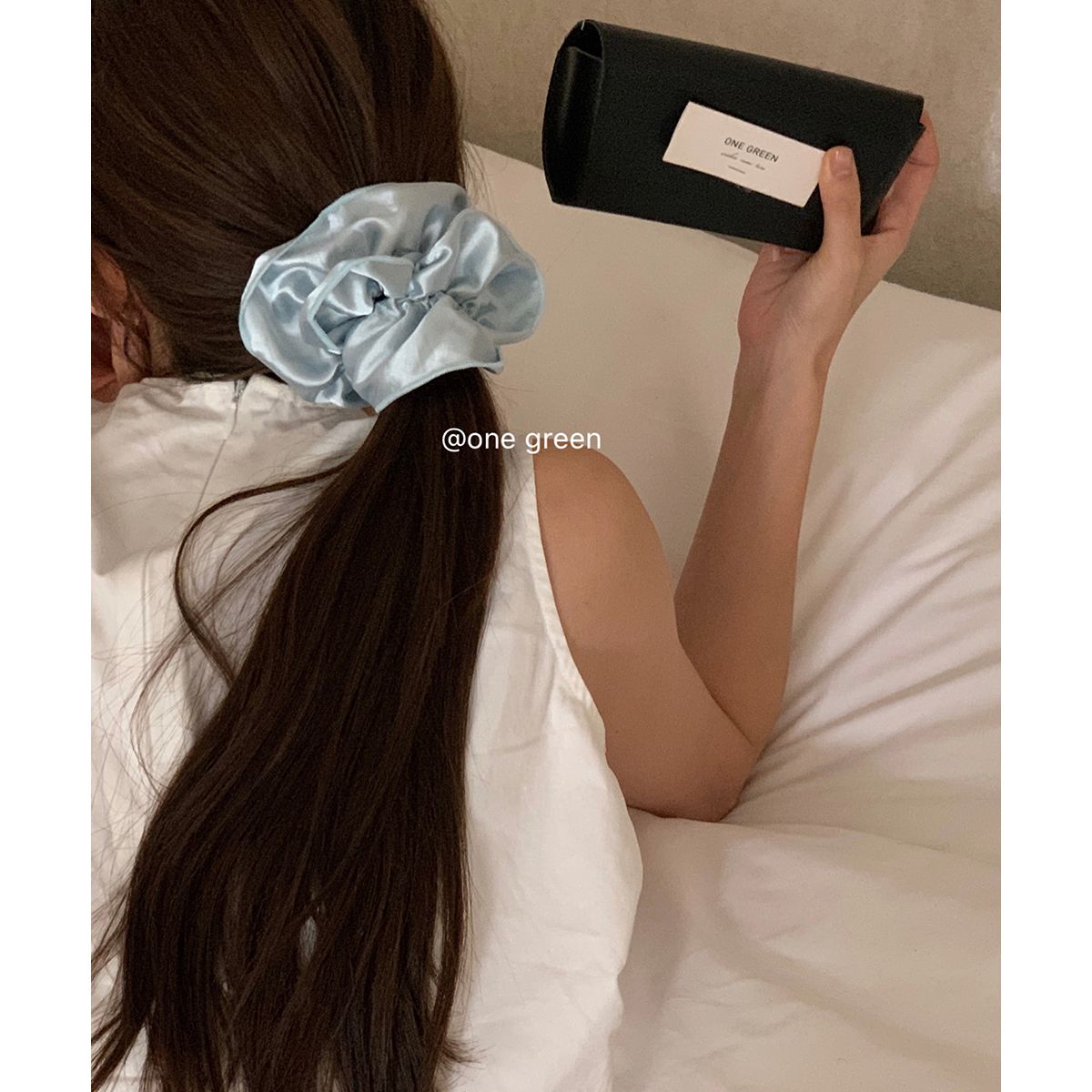 Korean style fever same style satin hair tie cream blue double layer silk large intestine ring high-end ponytail hair rope hair accessory