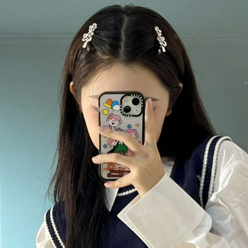 Sweet cool hot girl design y2k millennium bangs flower hair clip female side clip metal bow hairpin hair accessories
