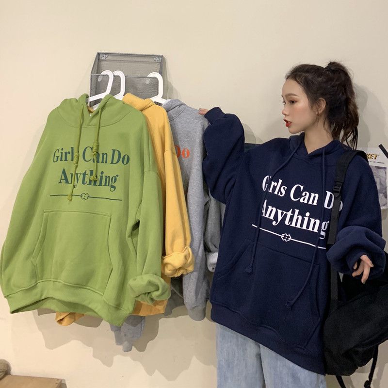 Autumn and winter Korean style loose new BF Harajuku style mid-length plus velvet thickened student long-sleeved sweatshirt women's jacket