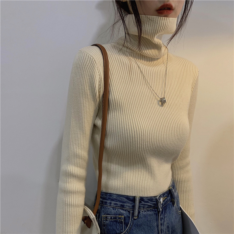 2023 new autumn and winter Korean version versatile slim fit thickened core-spun yarn knitted top for women
