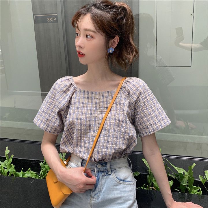 100% polyester fiber new summer French square collar discreet chiffon shirt top women's shirt