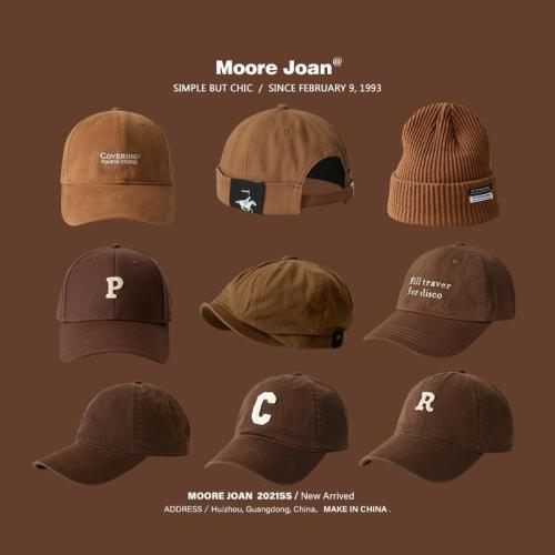 Brown hat for men and women, camel baseball cap, soft top peaked cap, autumn and winter British retro brown beret