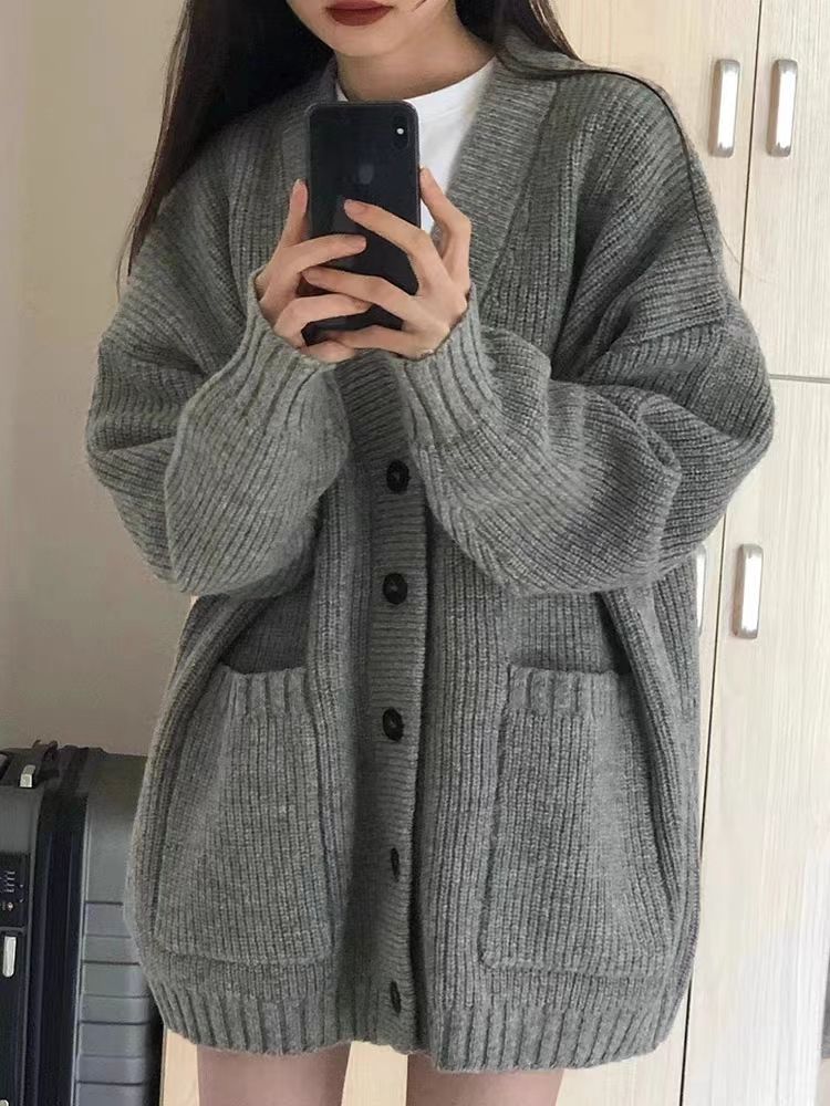 Cardigan knitted gray sweater jacket top early autumn 2023 new women's clothing spring and autumn French casual high-end sense