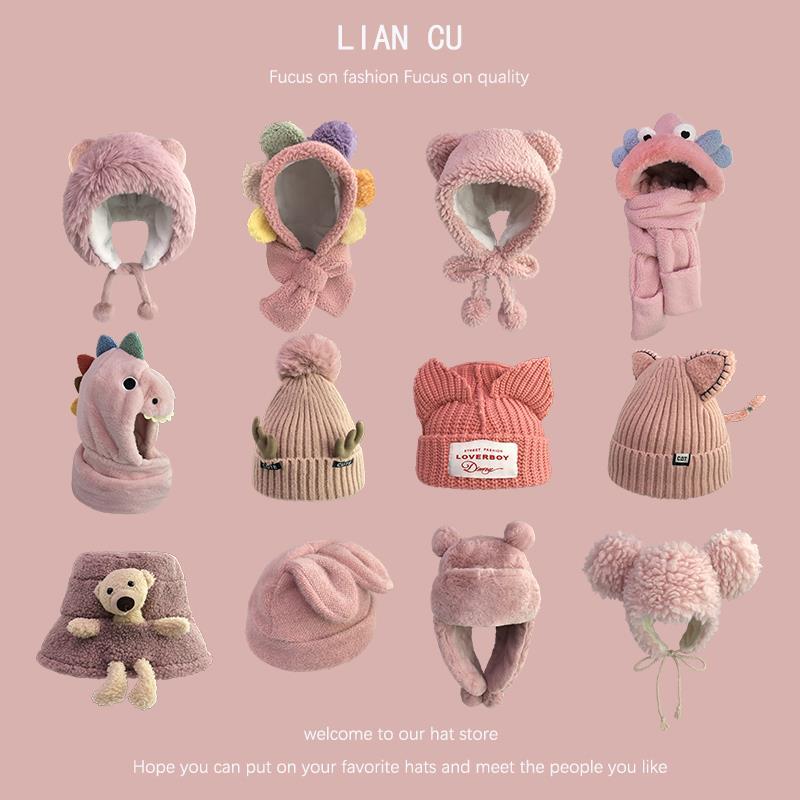 Some Fried Chicken Warm and Sweet Pink Hat Women's Autumn and Winter Warm Woolen Hat Lei Feng Hat Fisherman Hat Gloves