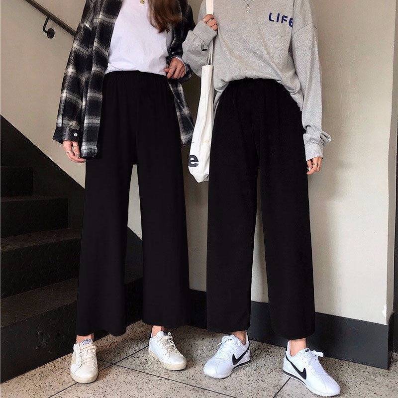 Spring and summer new Korean style loose black casual pants high-waisted wide-leg pants for women with drop-feeling nine-point straight pants for girls