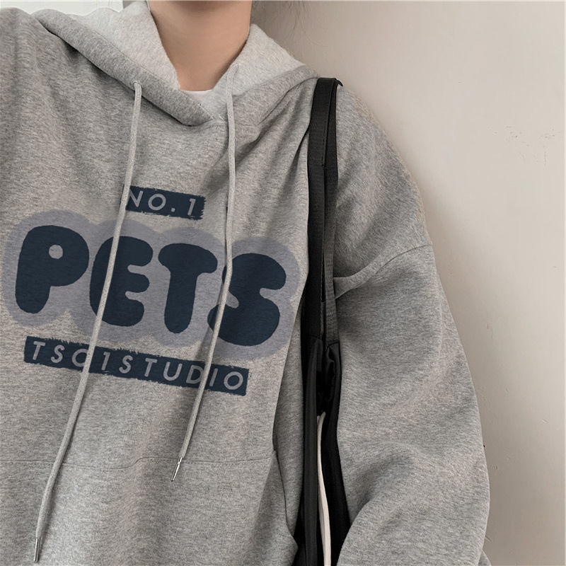 ins hooded sweatshirt for female students in spring and autumn new style Korean style design loose plus velvet thin style trendy casual Korean style