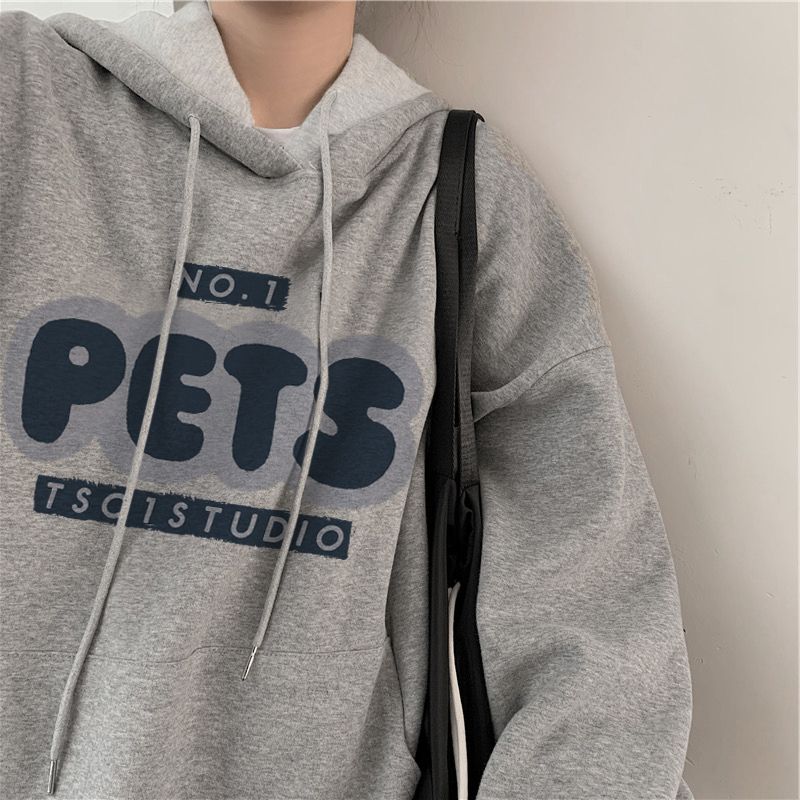 ins hooded sweatshirt for female students in autumn and winter new Korean style design loose plus velvet thickened jacket trendy cotton